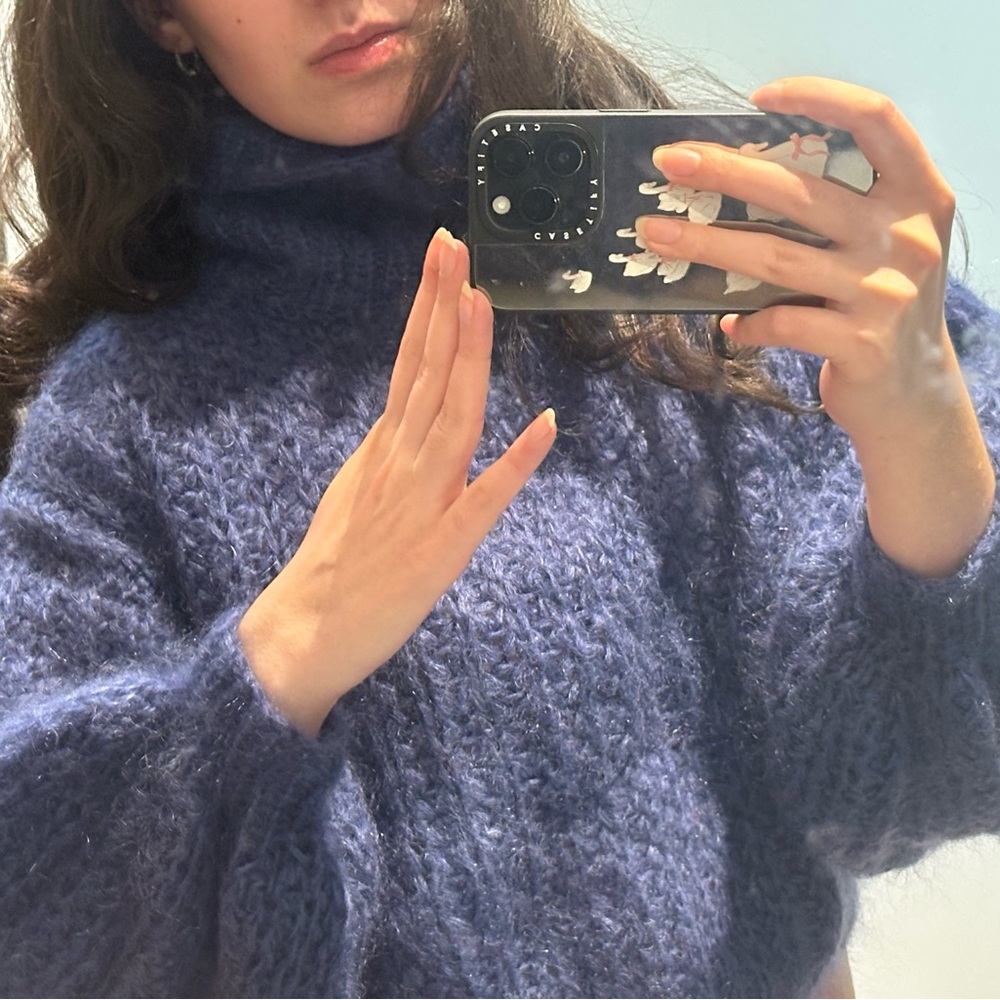 Cropped Navy Turtleneck Sweater